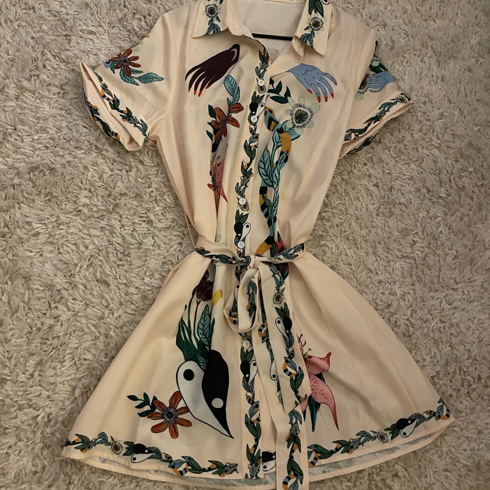 Commense Cream Botanical Mini Dress with Multicolor Floral Print - Picture 3 of 6